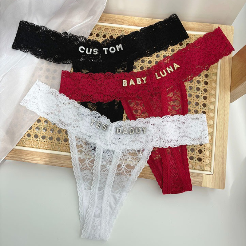 人格カスタム名クリスタルレター Tバックセクシーなレースのビ - Thong Bikini Women のレビューと価格