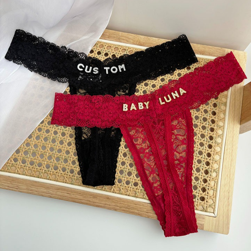 人格カスタム名クリスタルレター Tバックセクシーなレースのビ - Thong Bikini Women のレビューと価格