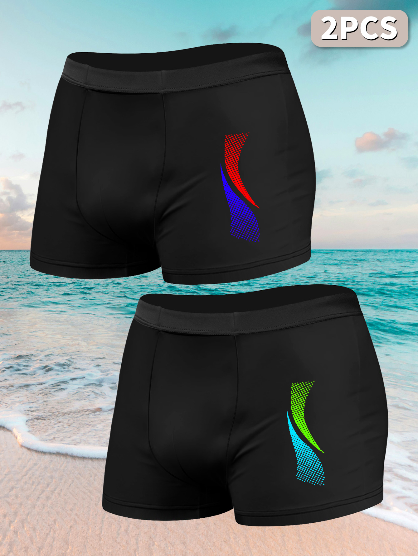 2 個のメンズ水着 スポーツプリント付き 速乾性ビーチボクサ - Boyshort Underwear のレビューと価格