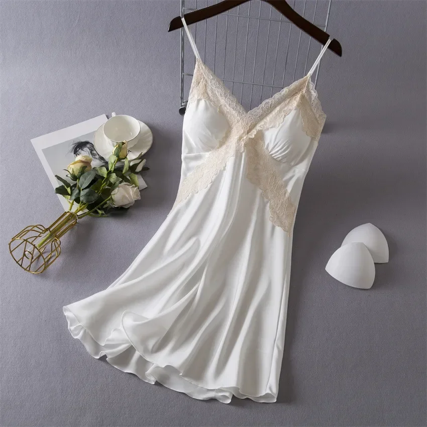 女性のセクシーなランジェリーサテンナイトガウンシルクシュミー - Babydoll Chemise Night のレビューと価格