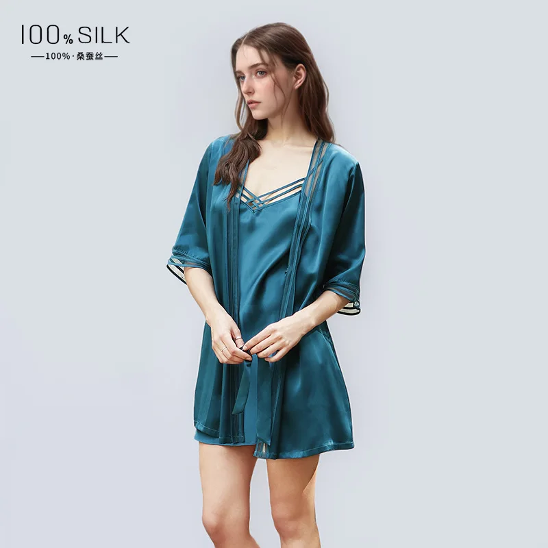 19MM 100%桑蚕糸シルクローブガウン着物2点セットセク - Robe Silk Women のレビューと価格