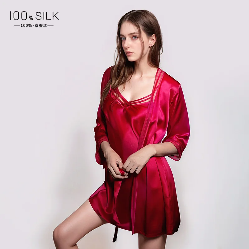 19MM 100%桑蚕糸シルクローブガウン着物2点セットセク - Robe Silk Women のレビューと価格