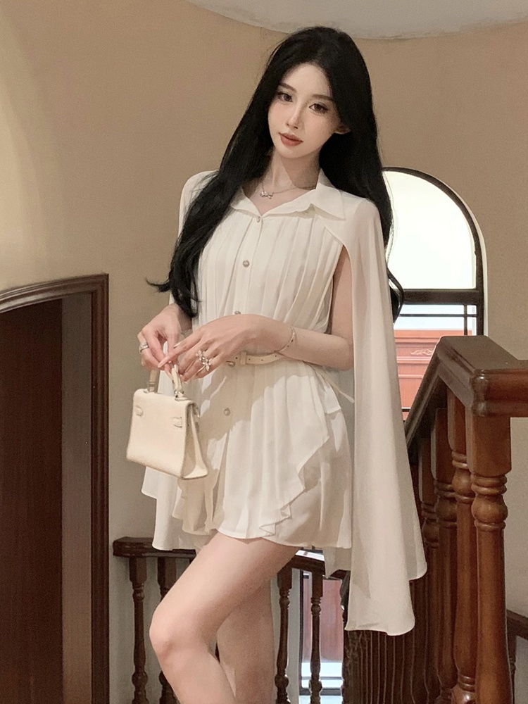 エレガントな白いショールカラープリーツシフォンシャツ、ウエス - Corset Waist Cinch のレビューと価格