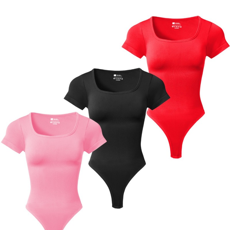 女性用プラスサイズスクエアネック半袖ボディスーツ、お腹引き締 - Shapewear Bodysuit Firm のレビューと価格