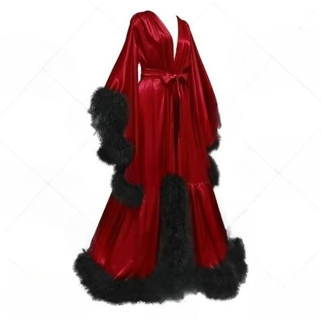 女性用カスタマイズバスローブ、フレアスリーブ、フェザーブライ - Robe Silk Women のレビューと価格