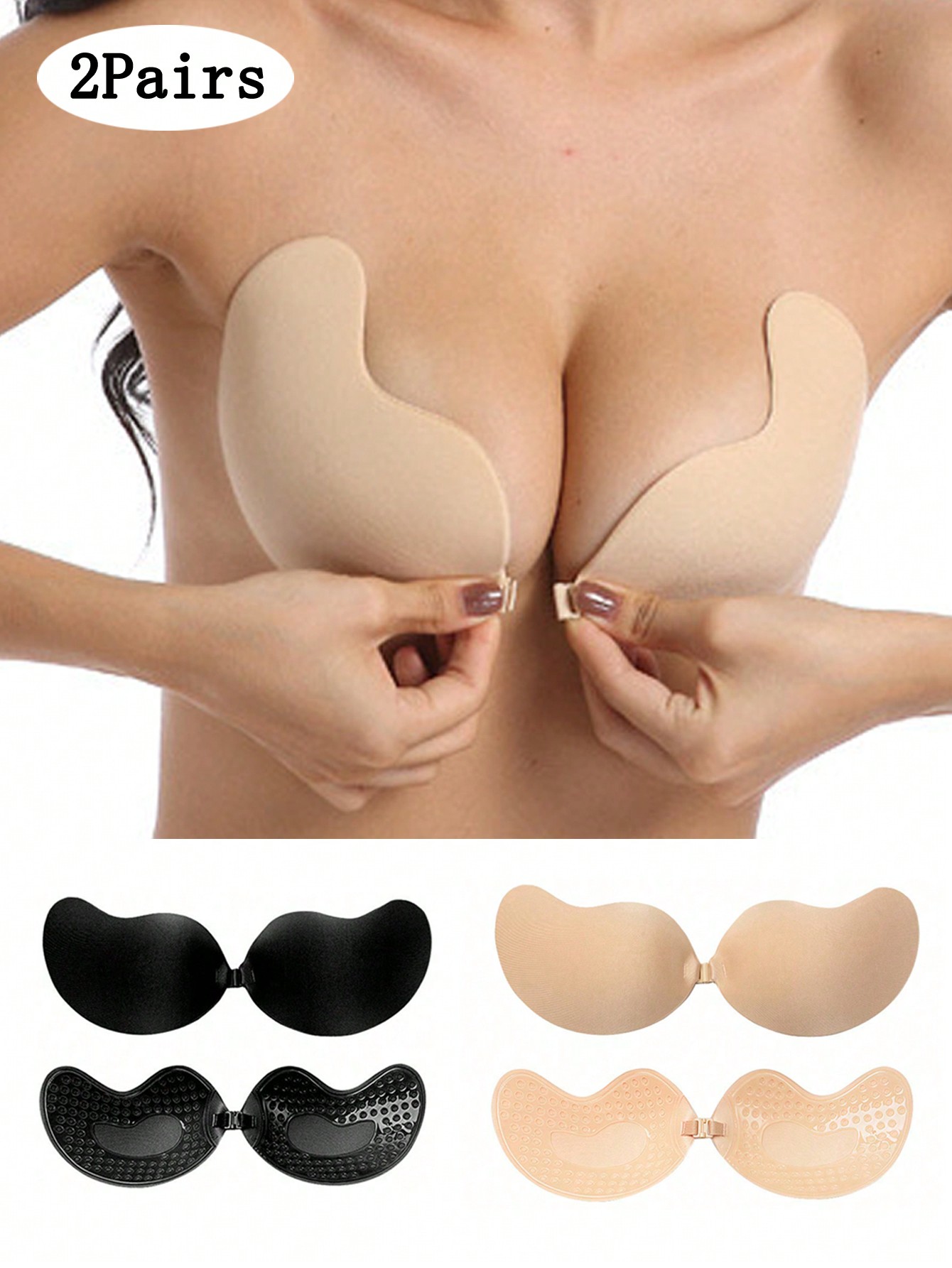 2 パック女性用自己粘着式目に見えないストラップレス プッシ - Push Up Bra Padded のレビューと価格