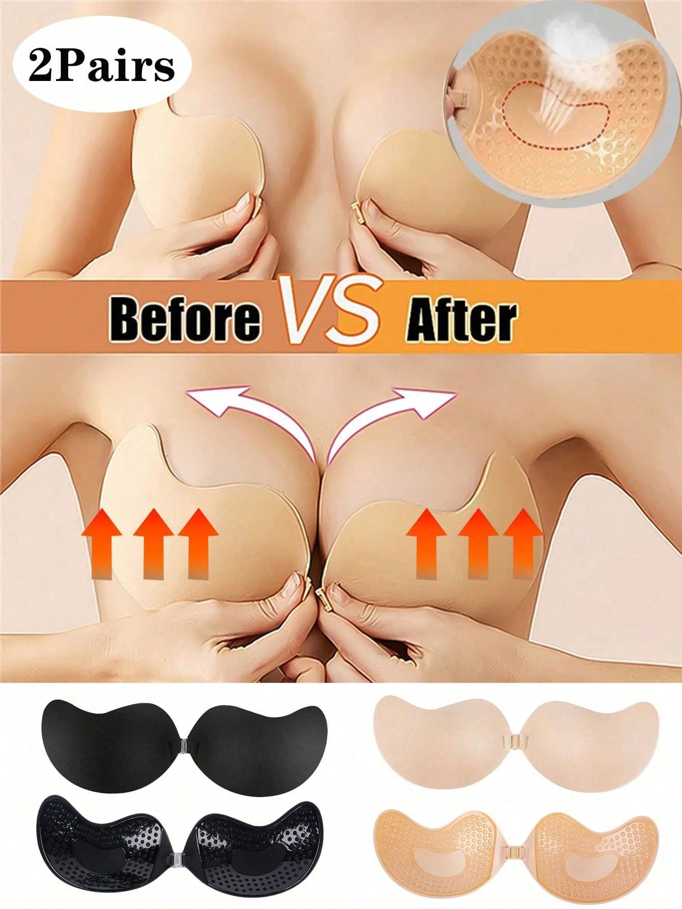 2 パック女性用自己粘着式目に見えないストラップレス プッシ - Push Up Bra Padded のレビューと価格