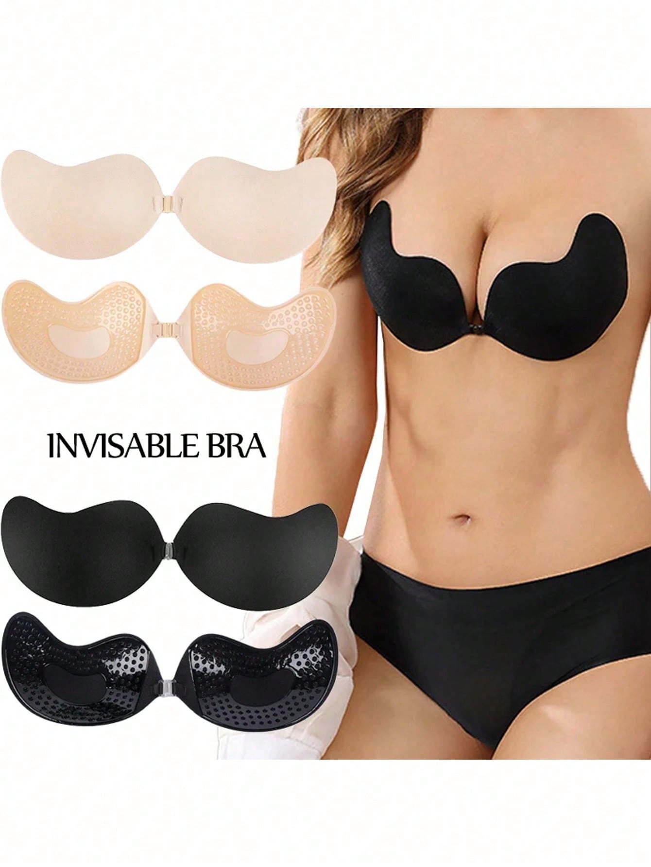 2 パック女性用自己粘着式目に見えないストラップレス プッシ - Push Up Bra Padded のレビューと価格